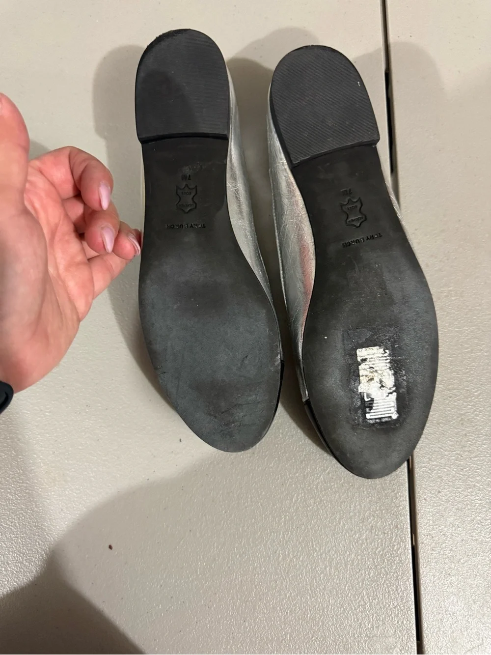 Tory Burch Silver and Black Cap-Toe Ballet Flats